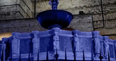 Perugia, Giornata mondiale del diabete: la fontana colorata di blu